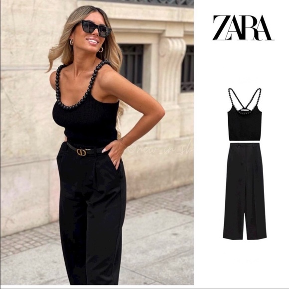 ZARA PEARL STRAP TOP - Picture 5 of 7